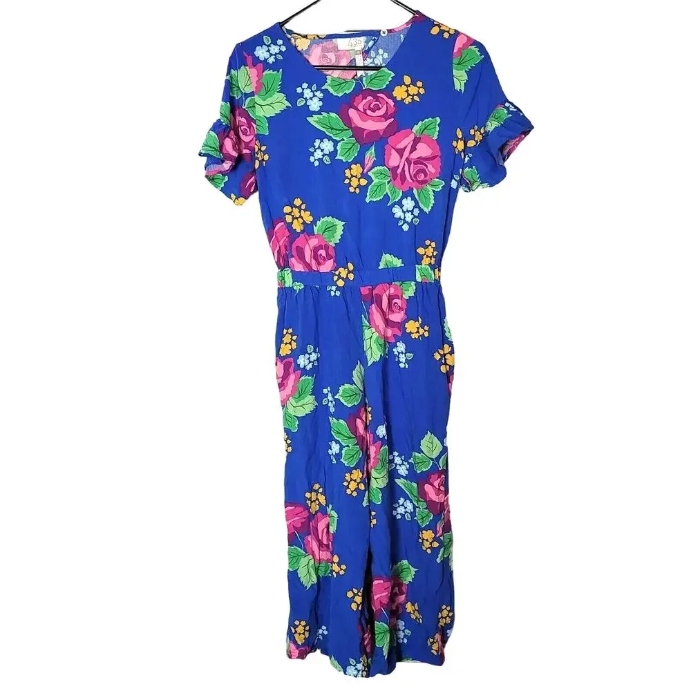 Matilda Jane Wide Leg Jumpsuit Girl 16 Tropical Floral Cut Out Back Short Sleeve